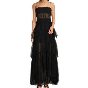 Betsy & Adam Tiered Tulle Ruffle Gown NWT